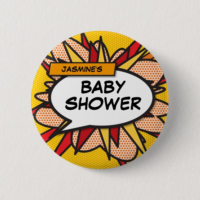 Custom Baby Shower Comic Book 2 Inch Round Button (Front)