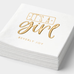Custom Baby Shower It's a Girl Gold Foil Napkins