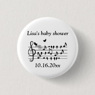 Custom Baby Shower Music Bird Notes Keepsake 1 Inch Round Button