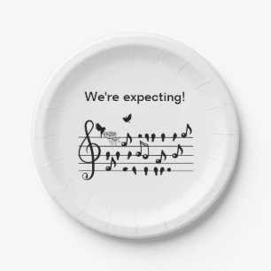 Custom Baby Shower Music Bird Notes Keepsake Paper Plate