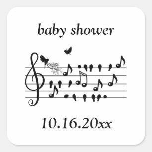 Custom Baby Shower Music Bird Notes Keepsake Square Sticker