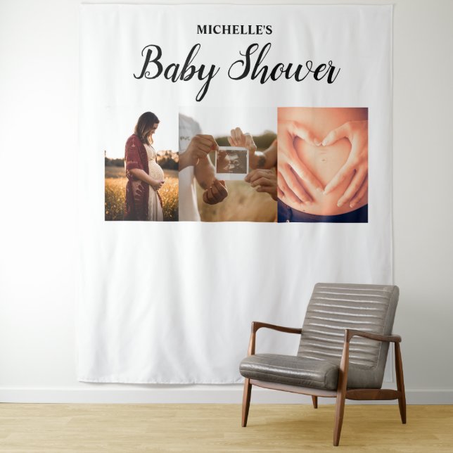 Custom Baby shower name multiple photo mom to be Tapestry (In Situ)