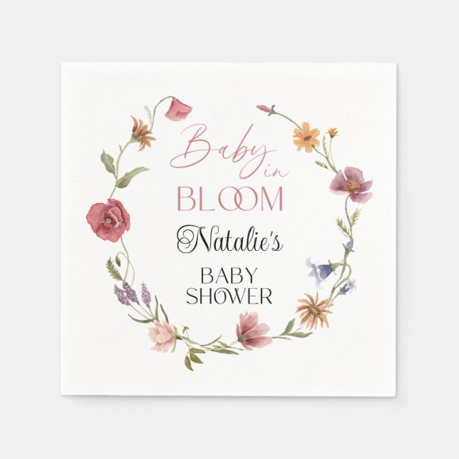 Custom Baby Shower Paper Napkins Wildflower (Front)