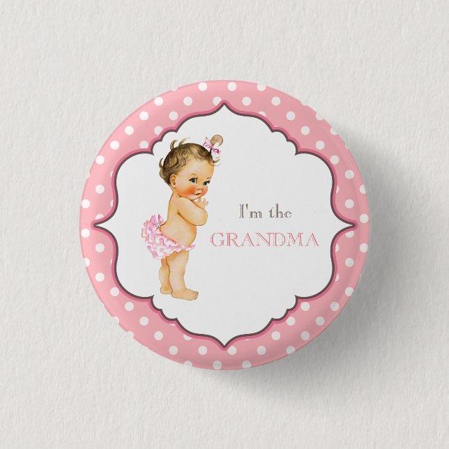 Custom Baby Shower Party Pink Grandma 1 Inch Round Button (Front)