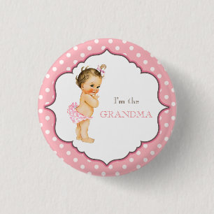 Custom Baby Shower Party Pink Grandma 1 Inch Round Button