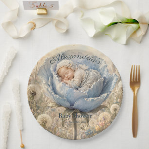 Custom Baby Shower Sleeping baby flower dandelions Paper Plate