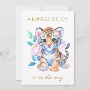 Custom Baby Tiger with flowers Baby Shower Invitation
