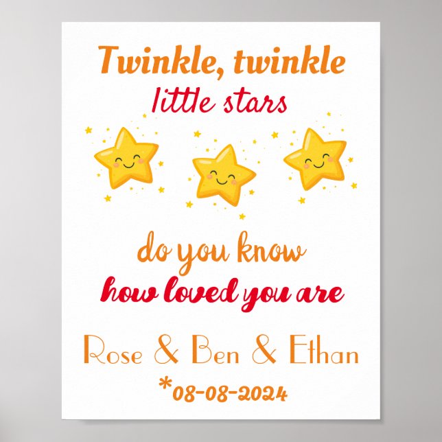 Custom Baby Triplets Nursery Decor, Stars, Poster (Front)