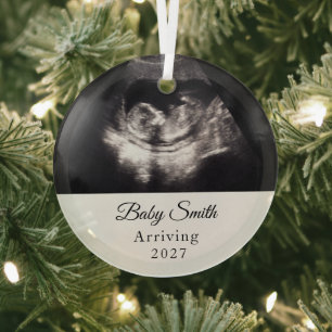 Custom Baby Ultrasound Pregnancy Announcment Photo Glass Ornament