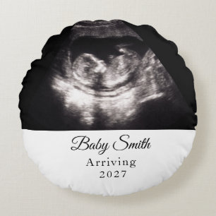 Custom Baby Ultrasound Pregnancy Announcment Photo Round Pillow