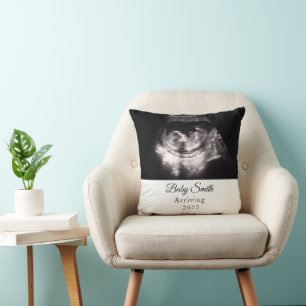 Custom Baby Ultrasound Pregnancy Announcment Photo Throw Pillow