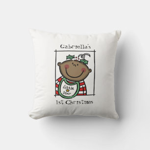Custom Baby's 1st Christmas Dark Skin Tone Face Throw Pillow