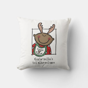 Custom Baby's 1st Christmas Dark Skin Tone Face Throw Pillow