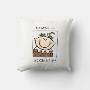 Custom Baby's 1st Christmas Light Skin Tone Face Throw Pillow