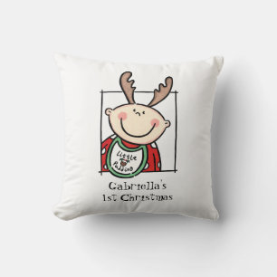 Custom Baby's 1st Christmas Light Skin Tone Face Throw Pillow