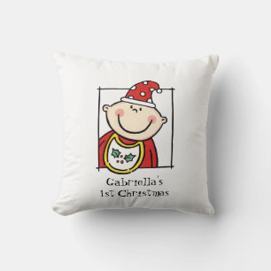 Custom Baby's 1st Christmas Light Skin Tone Face Throw Pillow