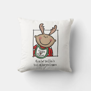Custom Baby's 1st Christmas Medium Skin Tone Face Throw Pillow