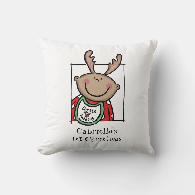 Custom Baby's 1st Christmas Medium Skin Tone Face Throw Pillow (Front)