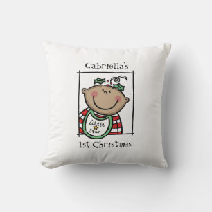 Custom Baby's 1st Christmas Medium Skin Tone Face Throw Pillow