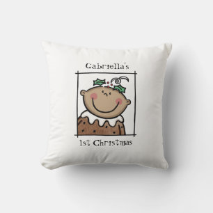 Custom Baby's 1st Christmas Medium Skin Tone Face Throw Pillow