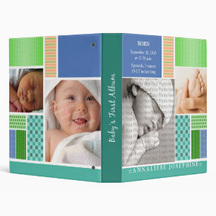 Custom Baby's First Album :: Blue Patchwork Binder
