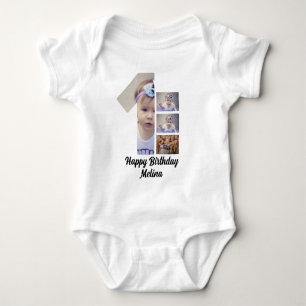 Custom Baby's first birthday 4 Photo collage Baby Bodysuit