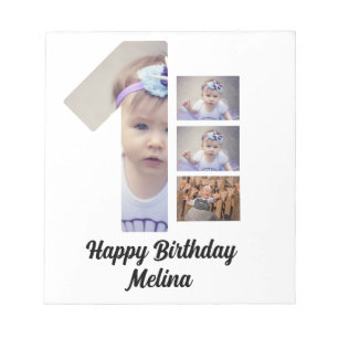 Custom Baby's first birthday 4 Photo collage Notepad