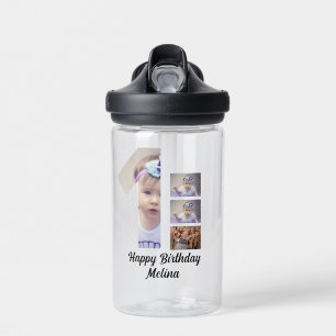 Custom Baby's first birthday 4 Photo collage Water Bottle