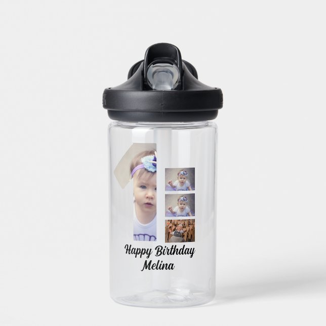 Custom Baby's first birthday 4 Photo collage Water Bottle (Front)