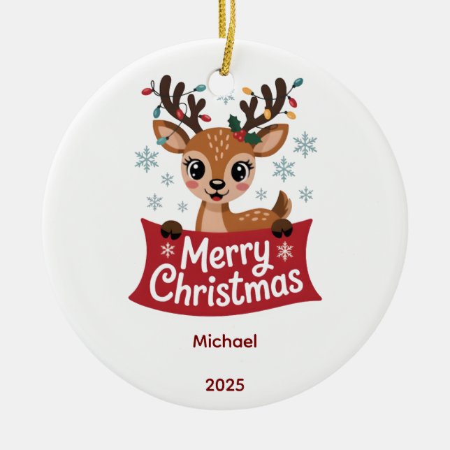Custom Babys First Christmas Bauble, Baby 2025 Ceramic Ornament (Front)