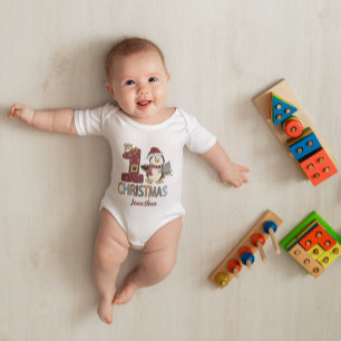 Custom Baby's First Christmas Cute Duckling Baby Bodysuit