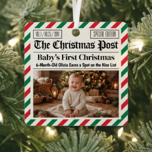 Custom Baby's First Christmas Newspaper Metal Ornament
