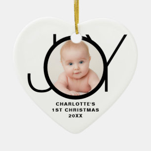 Custom Baby's First Christmas Photo Black White Ceramic Ornament