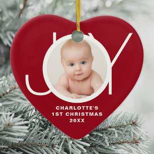 Custom Baby's First Christmas Photo Red Ceramic Ornament
