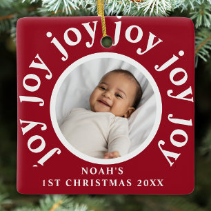 Custom Baby's First Christmas Photo Red Ceramic Ornament