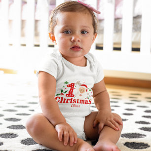 Custom Baby's First Christmas Santa Claus Holly Baby Bodysuit