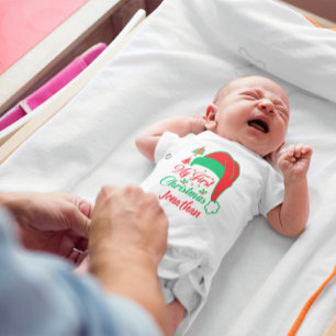Custom Baby's First Christmas Tree Red Santa Hat Baby Bodysuit
