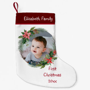 Custom Baby's Photo First Christmas - Name Year Small Christmas Stocking
