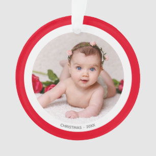 Custom Baby's Photo with Red & White Frame Ornament