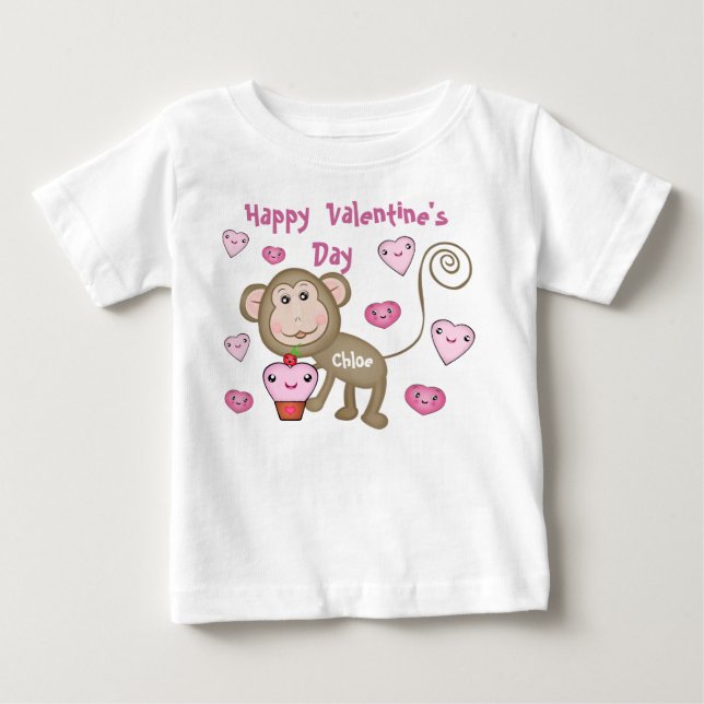 Custom Baby's Valentine's Day Monkey T-Shirt (Front)