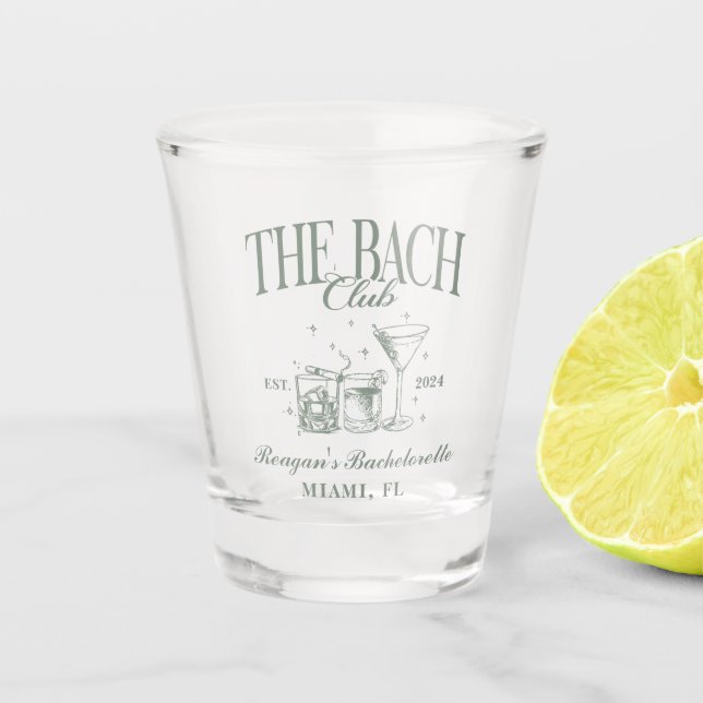 Custom Bach Club Bachelorette Retro Cocktail Black Shot Glass (Front)