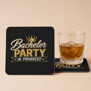 Custom Bachelor Party In Progress Square Paper Coaster