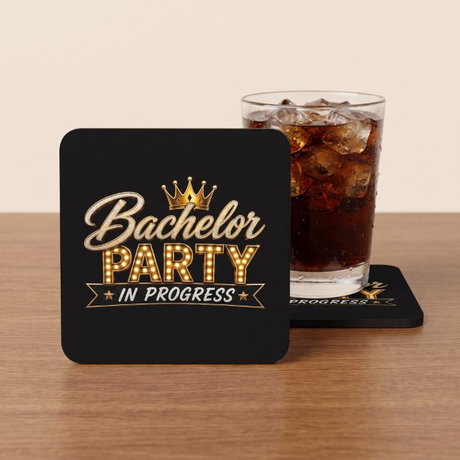 Custom Bachelor Party In Progress Square Paper Coaster (Creator Uploaded)