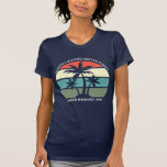 Custom Bachelorette Party Beach Wedding Sunset T-Shirt<br><div class="desc">Pretty palm trees in front of a cute retro sunset decorates this beautiful beach wedding t-shirt. Customize these cool tees for your destination wedding. They are perfect for the whole bridal party to wear to an island getaway rehearsal dinner or for a group of girls going out to have a...</div>