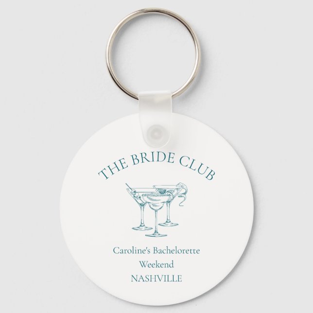 Custom Bachelorette Party Cocktail Social Club Keychain (Front)
