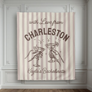 Custom Bachelorette Pastel Stripes Martini Cheers Tapestry