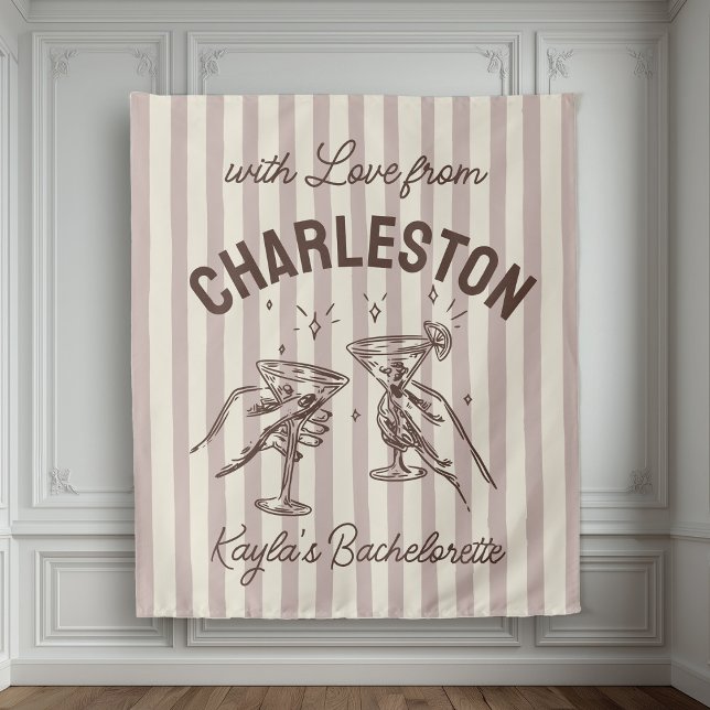 Custom Bachelorette Pastel Stripes Martini Cheers Tapestry (Creator Uploaded)