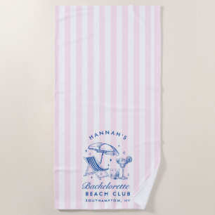 Custom Bachelorette Pink & Blue Modern Beach Towel