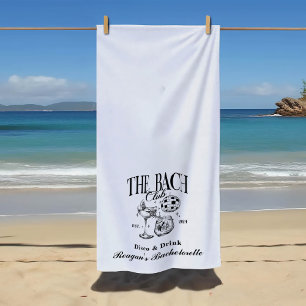 Custom Bachelorette Retro Cocktail Black Beach Towel