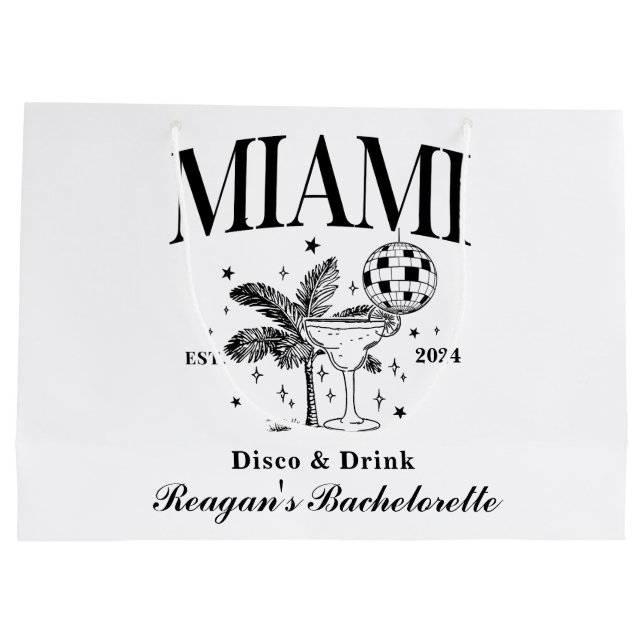 Custom Bachelorette Retro Cocktail Black Large Gift Bag (Back)